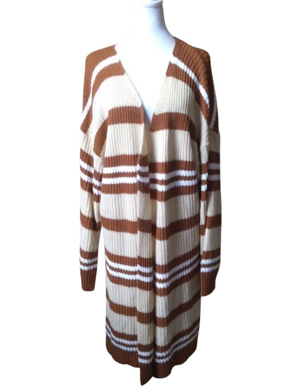 Evelyn Taylor Striped Open Front Size 3X Women's Long Knit Cardigan Sweater